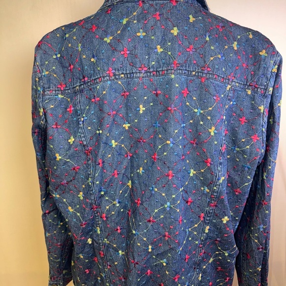 Vintage Floral embroidered Denim Jacket or button up over shirt. Oversized - Picture 3 of 9